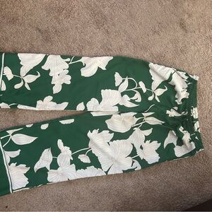 H&M Green Wide Leg Pants with White Floral Print
